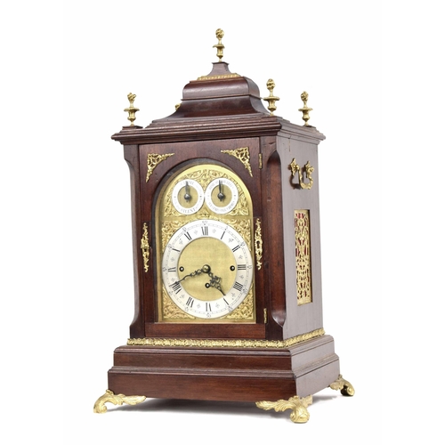 1539 - Good mahogany triple fusee boardroom clock, the 7.5