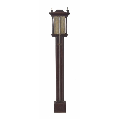 1208 - Early Masonic mahogany stick barometer signed Manticha Fecit, London on the scale paper, over a flat... 