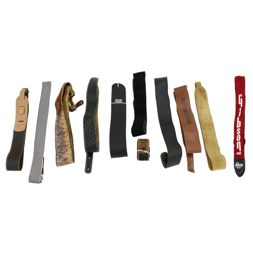 193 - Bernie Marsden - selection of eleven used leather and fabric guitar straps to include a leather 'Whe... 