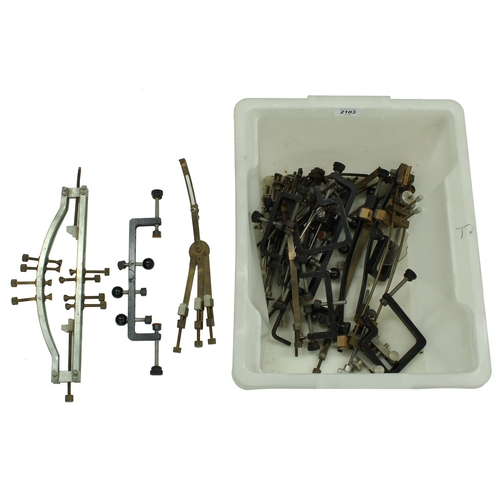 2103 - Thirty-seven good 'Stretcher' clamps for repairing violin/viola plate cracks; also an end-of-plate-c... 