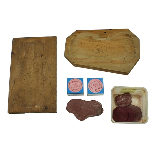 2109 - Two wooden violin plate-cradles; also several packs of heat-remouldable 'Stenz' and 'Paribar' dental... 