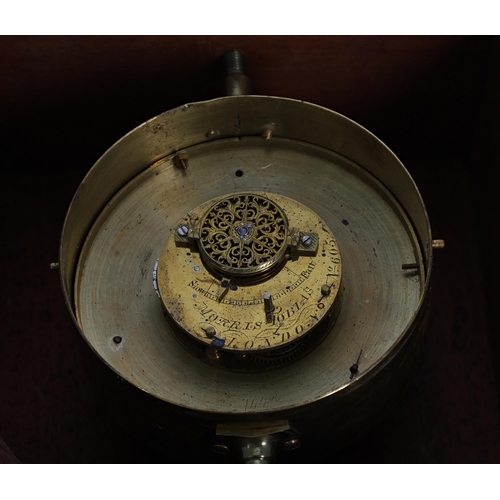 1314 - Interesting and rare ships binnacle single fusee marine clock, the brass gimballed case with 4