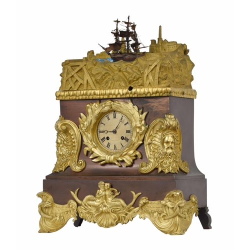 1312 - French marine inspired two train automaton table clock, the Henry Marc movement with outside countwh... 