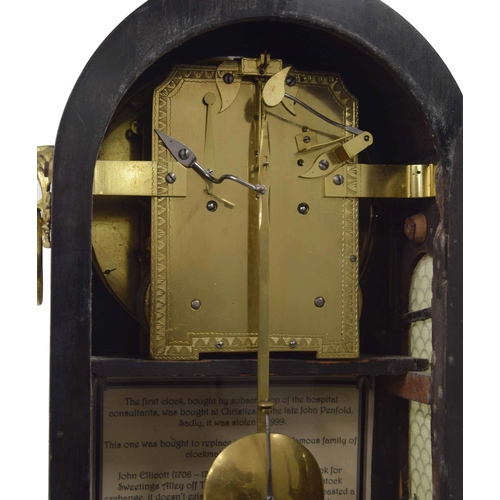 1543 - English ebonised double fusee bracket clock with bracket, the 8