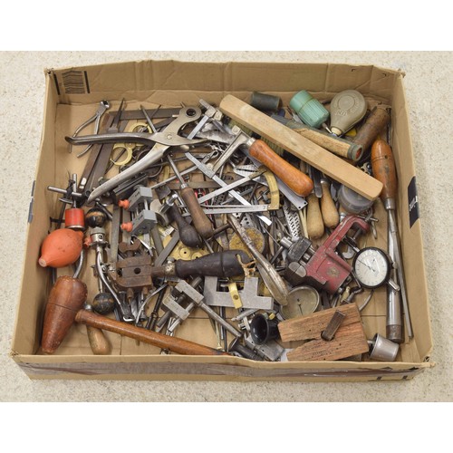 2121 - Large quantity of various small clock and general tools, including various gauges, clamps and files ... 