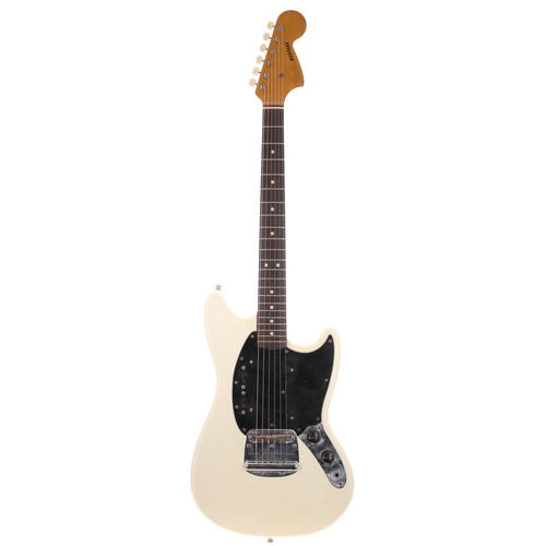 400 - 1966 Fender Mustang electric guitar, made in USA; Body: white refinish, enlarged pickup cavity rout ... 