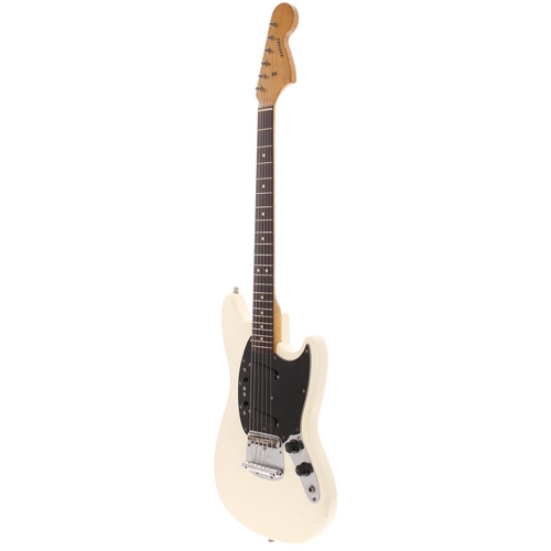 400 - 1966 Fender Mustang electric guitar, made in USA; Body: white refinish, enlarged pickup cavity rout ... 