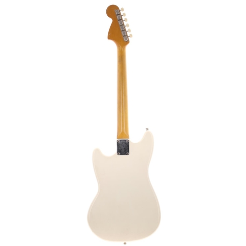 400 - 1966 Fender Mustang electric guitar, made in USA; Body: white refinish, enlarged pickup cavity rout ... 