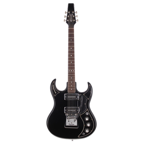 674 - 1966 Baldwin Baby Bison electric guitar, made in England; Body: black finish, typical lacquer cracki... 