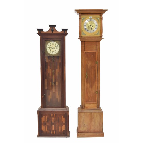 1811 - Stripped pine longcase clock with associated two train spring driven movement; also a grandmother st... 