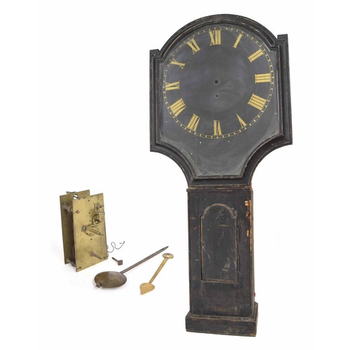 2004 - Ebonised period tavern clock case and dial in need of restoration, the dial with gilt Roman numerals... 