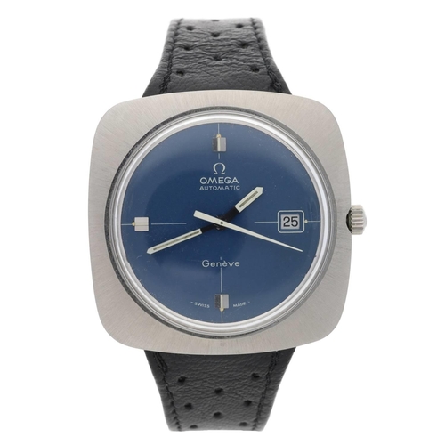 401 - Omega Genéve automatic square cased gentleman's wristwatch, circular blued dial with quarter hour ma... 