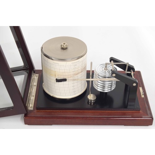 1210 - Small contemporary mahogany barograph, within a hinged glazed case surmounted by a carrying handle, ... 