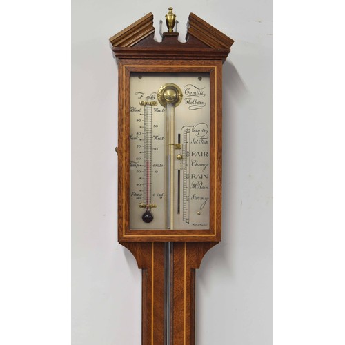 1209 - Contemporary mahogany inlaid stick barometer, the silvered scale signed Comitti, Holborn, over a fla... 