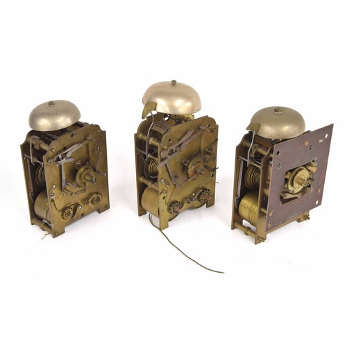 2104 - Three various double fusee clock movements with bells, tallest 10