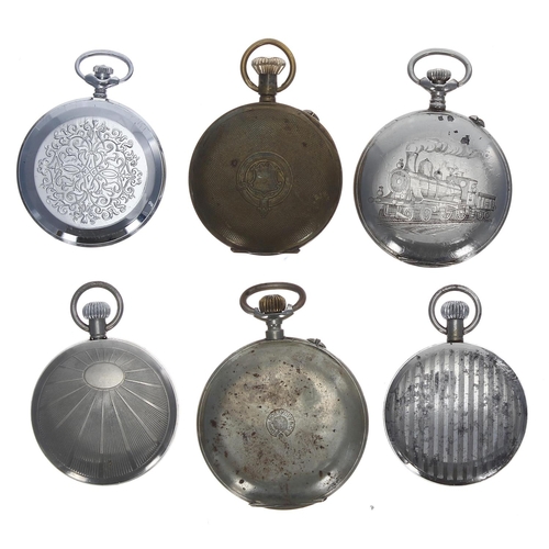 1094 - Rosskopf & Co. nickel cased lever pocket watch, 57mm; together with three nickel/chrome cased 'R... 