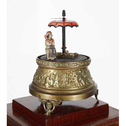 2515 - German Art Deco automaton mantel timepiece, modelled with a Chinese lady seated under a painted cloc... 