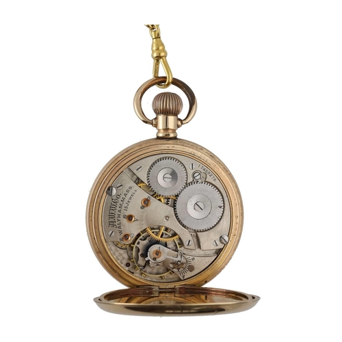 856 - American Waltham gold plated half hunter lever pocket watch, circa 1908, serial no. 1749278, signed ... 