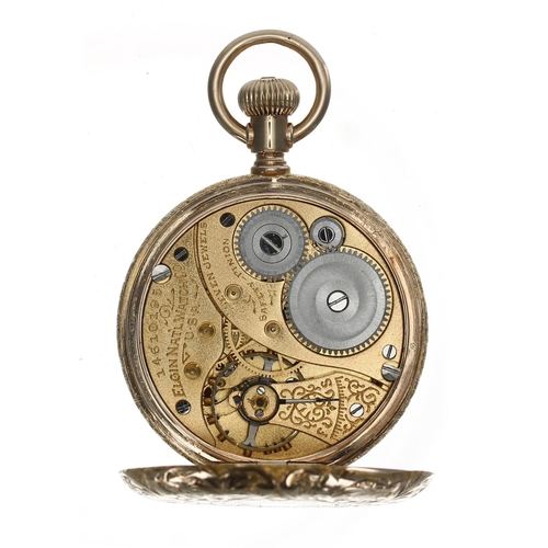 869 - Elgin National Watch Co. 9ct lever half hunter fob watch, circa 1909, serial no. 14610195, signed 7 ... 