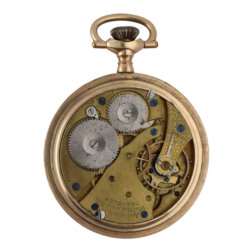 876 - American Waltham 'Traveler' gold plated lever pocket watch, circa 1902, serial no. 11399670, signed ... 