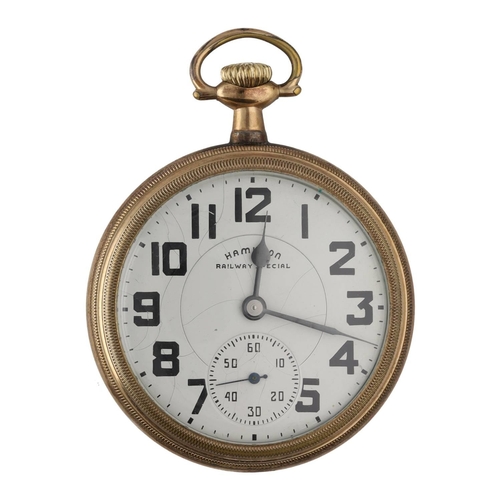 878 - Hamilton 'Railway Special' gold plated lever set pocket watch, circa 1948, serial no. C298581, signe... 