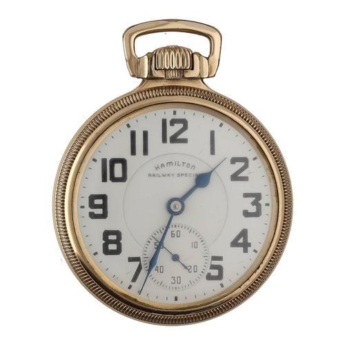 879 - Hamilton 'Railway Special' gold plated lever set pocket watch, circa 1948, serial no. C324740, signe... 