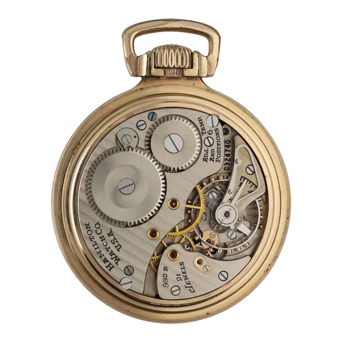 879 - Hamilton 'Railway Special' gold plated lever set pocket watch, circa 1948, serial no. C324740, signe... 