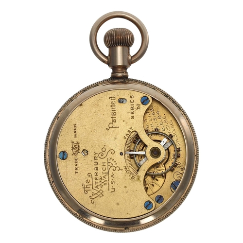 881 - Waterbury Watch Co. Series N duplex gold plated fob watch, signed movement, decorated enamel dial wi... 