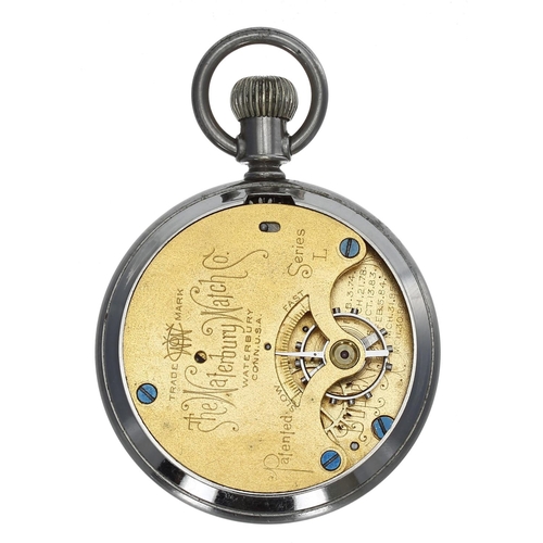 883 - Waterbury Watch Co. Series L duplex white metal fob watch, signed movement, signed dial with Arabic ... 