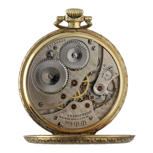 892 - American Waltham gold plated lever pocket watch, circa 1919, serial no. 23136428, signed 17 jewel un... 