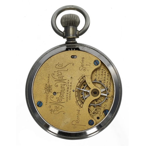 896 - Waterbury Watch Co. Series L duplex chrome cased fob watch, signed movement, signed Arabic numeral d... 