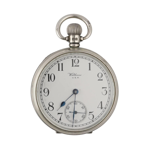 911 - American Watham silver lever pocket watch, circa 1925, serial no. 25172283, signed movement, hinged ... 