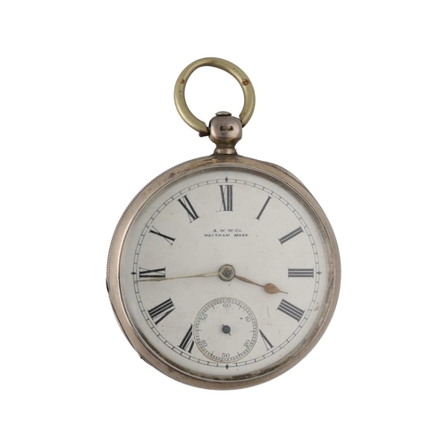 920 - American Waltham silver lever pocket watch, circa 1884, serial no. 2635564, signed movement with Pat... 