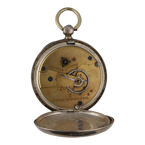 920 - American Waltham silver lever pocket watch, circa 1884, serial no. 2635564, signed movement with Pat... 