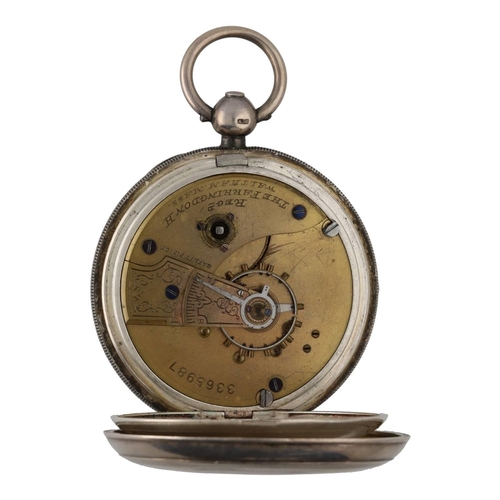 922 - American Waltham 'The Farringdon H.' silver lever pocket watch, circa 1886, serial no. 3365987, with... 