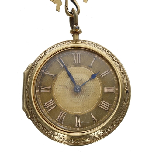 940 - Thomas Eastland, London - Fine English mid-18th century gold verge repoussé pair cased pocket watch,... 