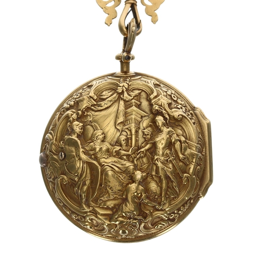 940 - Thomas Eastland, London - Fine English mid-18th century gold verge repoussé pair cased pocket watch,... 