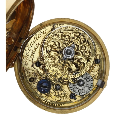 940 - Thomas Eastland, London - Fine English mid-18th century gold verge repoussé pair cased pocket watch,... 