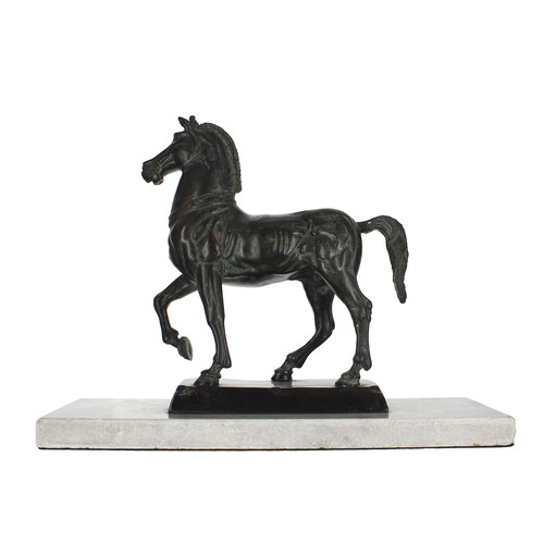 631 - French School - good bronze figural study of a walking horse, on a rectangular base mounted upon a m... 