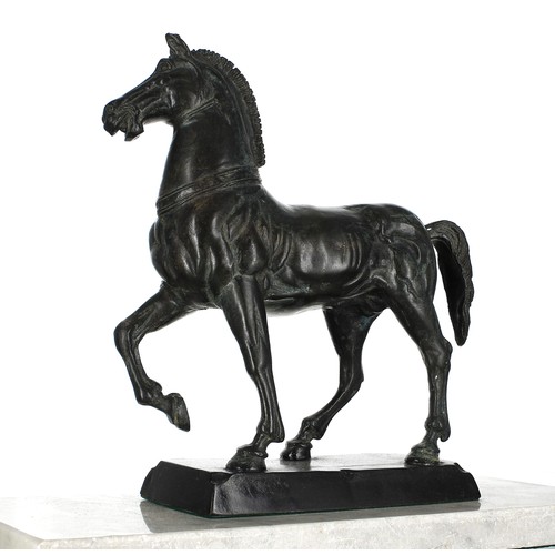 631 - French School - good bronze figural study of a walking horse, on a rectangular base mounted upon a m... 