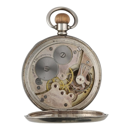 958 - Swiss silver lever pocket watch, Birmingham 1913, REF. 999a 15 jewel 3 adjustments movement, hinged ... 