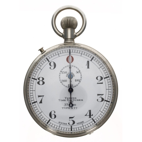 976 - Venner Time Switches Ltd split seconds nickel cased pocket stopwatch, Type B.77, no. 3020, the case ... 