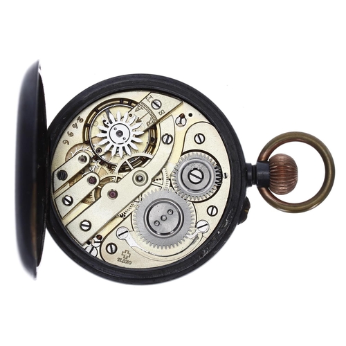 977 - Swiss gunmetal calendar lever pocket watch with moon phase, gilt frosted bar Brevet 11,170 movement,... 