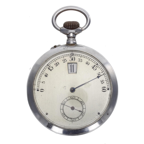 978 - White metal 'Jump Hour' pocket watch with 'Fly Back' minutes, bar lever movement with compensated ba... 