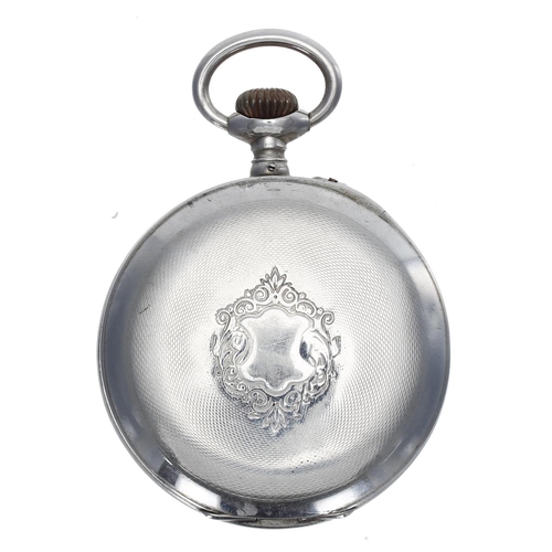 978 - White metal 'Jump Hour' pocket watch with 'Fly Back' minutes, bar lever movement with compensated ba... 