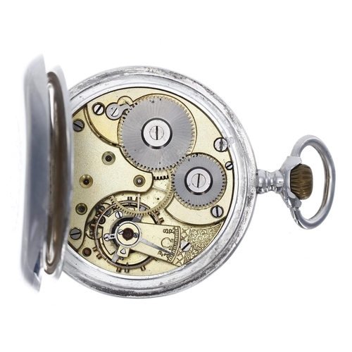 986 - Omega - silver (0.800) lever pocket watch, signed movement, signed hinged cuvette, signed Arabic num... 