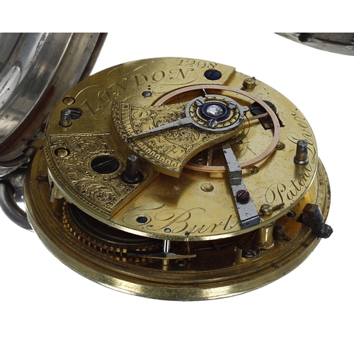 988 - Burt, London - William IV silver rack lever pocket watch, London 1833, the movement signed Burt, Lon... 