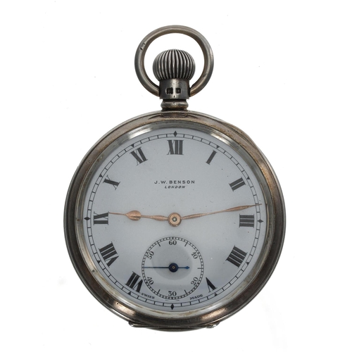 989 - J.W. Benson - silver lever pocket watch, London 1935, signed gilt REF. 939 16 jewel movement, hinged... 