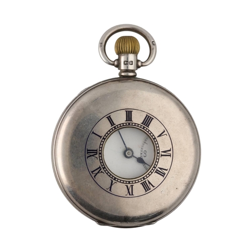 999 - Swiss silver lever half hunter pocket watch, Birmingham 1928, 15 jewel 3 adjustments movement with s... 