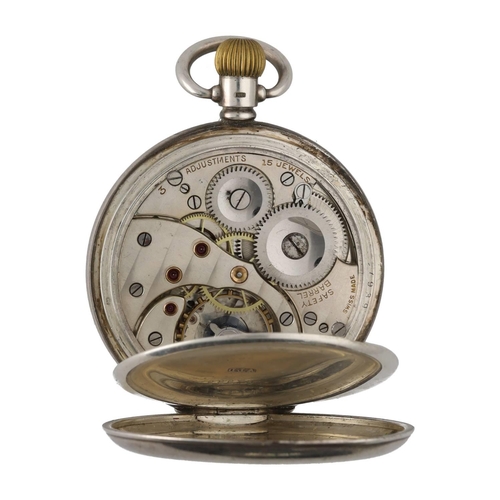 999 - Swiss silver lever half hunter pocket watch, Birmingham 1928, 15 jewel 3 adjustments movement with s... 